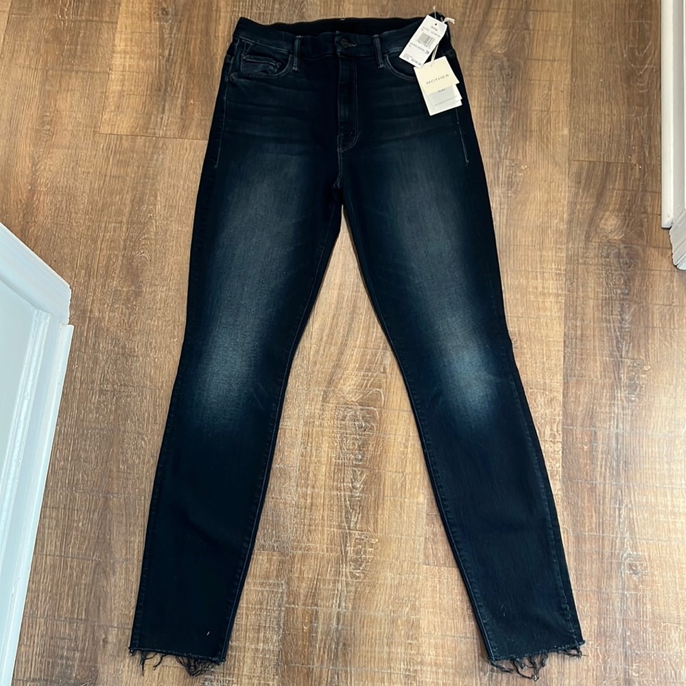 Mother high waisted looker ankle fray dark denim (last call color)